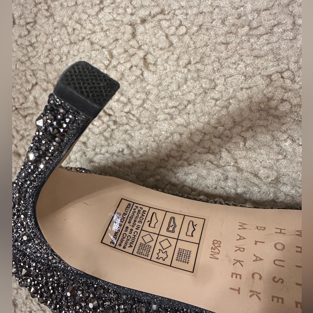 White House Black Market Hematite-Embellished High Heel Silver Jeweled Pumps 8.5 - Picture 9 of 12